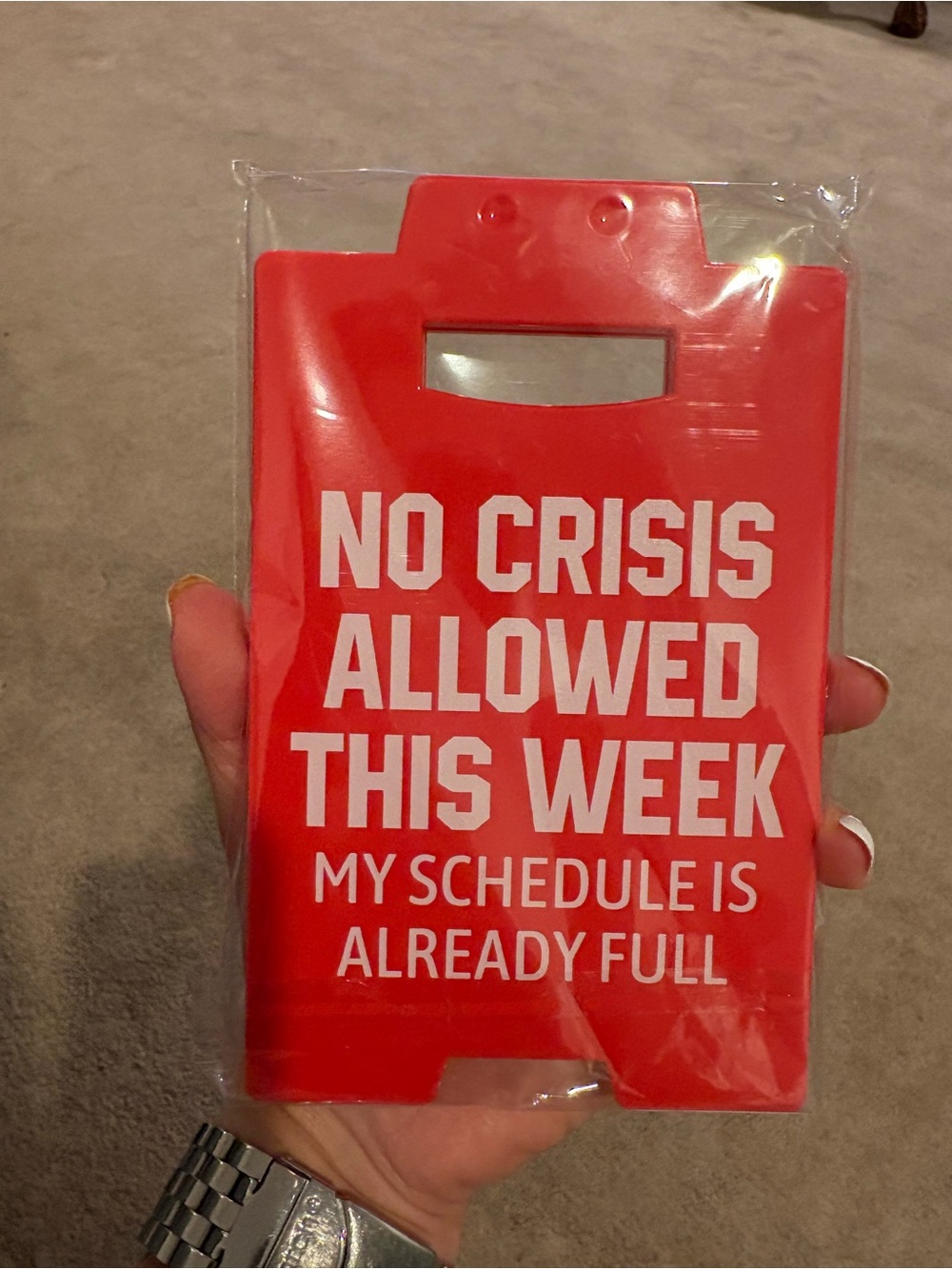 Red 'No Crisis Allowed This Week' Desk Sign Office Decor